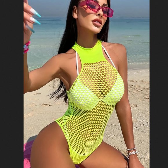 Swimwear Cover Up Mesh High-Stretch Bodysuit - Picture 2 of 6